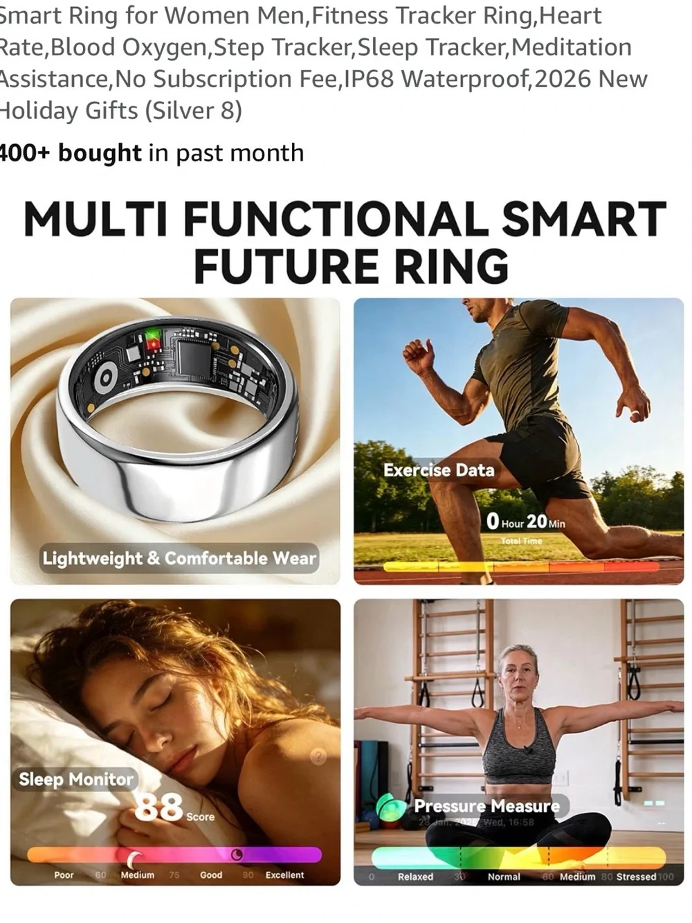 Silver Smart Fitness Ring – Activity & Sleep Tracker size 8